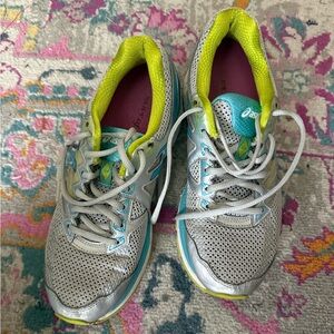 Asics Running Shoe in Teal, Lime Green & Purple